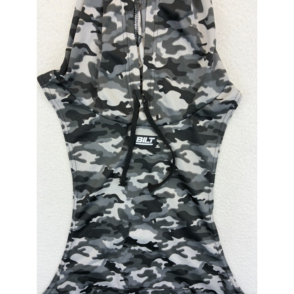 BILT Camo Sleeveless Hoodie Tank Top Mens L Gray Black Gym Workout - Picture 3 of 8